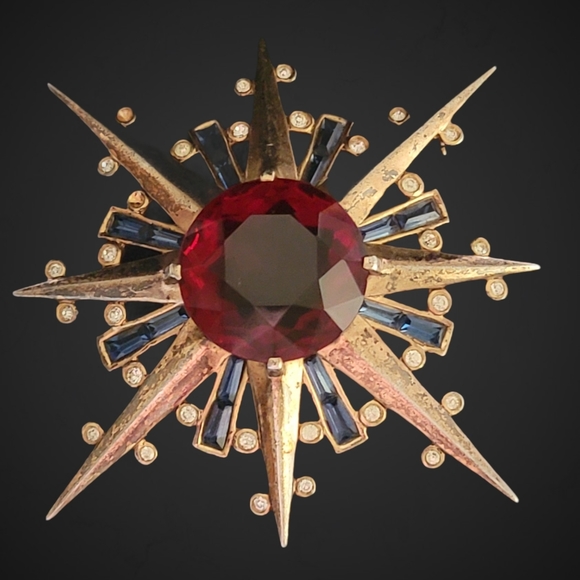 Crown Trifari Jewelry - CROWN TRIFARI VNTG STERLNG STARBURST BROOCH